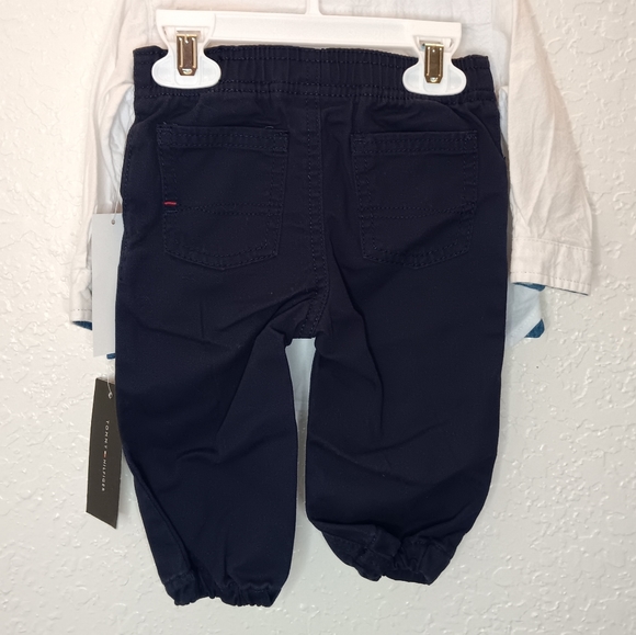 2pc Tommy Hilfiger long sleeve button-up shirt with navy blue pants for baby boy - Picture 13 of 15